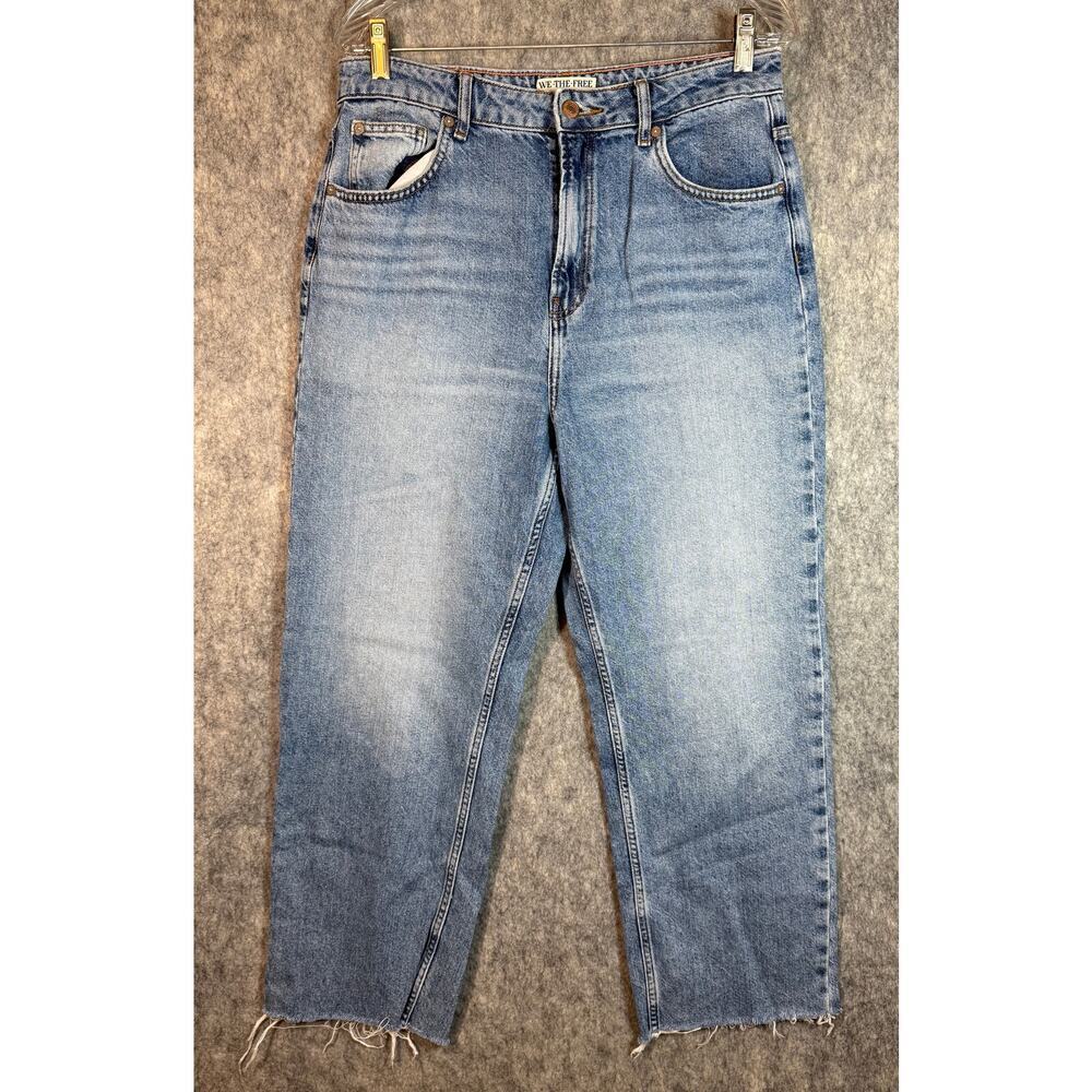 We The Free Pacifica Womens 31x27 Raw Hem Hi Rise Slim Straight Leg Blue Jeans